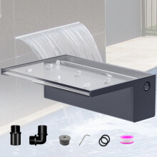 LONGRUNNEW Pond Waterfall Blade Kit, 30cm Acrylic Pool Fountain with Accessories, Width 20cm Spillway Water Feature Waterfall Cascade for Garden