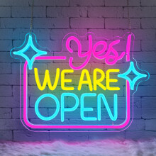 Lxmoneon Yes We Are Open Neon Light Sign,Colorful LED Shop Open Signs for Business,USB Dimmable Open Neon Wall Sign,Open Sign for Cafe Bar Dessert