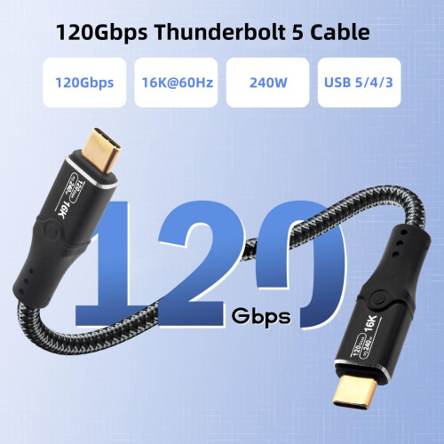 Leehitech 2M 120Gbps Thunderbolt 5 Cable, 240W Fast Charging USB C to USB C Cable 1