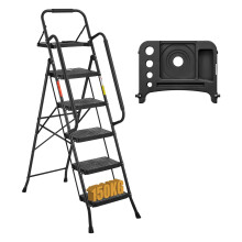 BONTEC 5 Step Ladder Folding, Heavy Duty Foldable Step Stool with Wide Anti-Slip Pedals, Sponge Handrail, Detachable Tool Tray