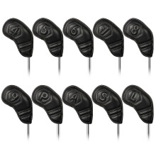 Golf Iron Club Head Covers Magnetic 10pcs 4-9,P,A,S,L Right Hand Black PU Leather Hollow Out Numbers