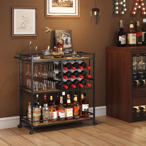 Lifewit 3 Tier Drinks Trolley with Lockable Wheels,Rustic Brown 1
