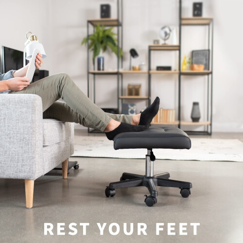 Vivo VIVO Ergonomic Mobile Footrest with Wheels, Height Adjustable Desk Stool with Thick Padding 1
