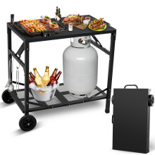 KHAMAL Foldable Pizza Oven Table - Portable Outdoor Grill Cart with Wheels, Movable Dining Cart Table for Outdoor, BBQ, Indoor, Kitchen