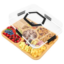 Charcuterie Board with Clear Lid and Handle,Portable Bamboo Snackle Box Container Cutting Cheese Board, Cheeseboard Serving Board Platter for Picnic