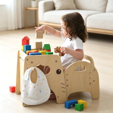 Lehoo Castle Toddler Table and Chair Set for 1-3 Years, 3-Level Adjustable Chair, Wooden Kids Desk with Shelf & Hook