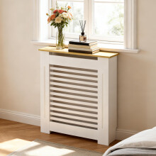 FATIVO Tall Radiator Cover 90cm high, External 92cm Height Small Heater Covers with Wood Texture Nature Top