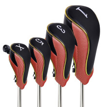 Andux 4Pcs/Set Gold Golf 460cc Driver Fairway Wood Club Head Covers with Zipper Red
