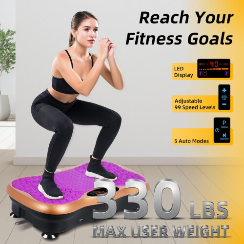 EVOLAND Vibration Plate Exercise Machine, Vibration Fitness Trainer with Bluetooth Speaker 5 Program Modes 2 Resistance Bands 2