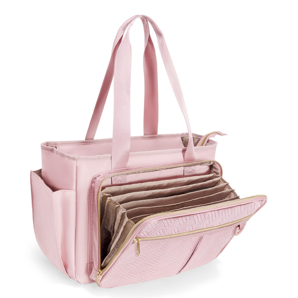 Prokva Teacher Tote Bag With Accordion File Organiser Pocket, Pink 5051227850065