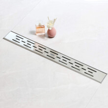 SaniteModar 40 cm Linear Shower Drain, Lines Panel Shower Drain with Siphon, Brushed 304 Stainless Steel Linear Drain with Leveling Feet