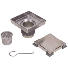 Oatey Designline 6" x 6" Square Shower Drain, DIY Stainless Steel Tile-In Shower Floor Drain with Adjustable Leveling Feet and Hair Catcher