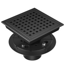 EXF Square Shower Drain 6 Inch Matte Black, Stainless Steel Shower Floor Drain Kit with Flange, Removable Grid Grate, Hair Strainer