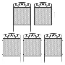 unho Decorative Garden Fence with Gate, 5 Panels 110cm Tall Rustproof Metal Dog Barrier, No-Dig Iron Art Wire Mesh Fencing for Flower Beds Borders