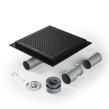 Bernkot Duschrinne Quadrat 20 * 20cm, 360 Siphon mit Geruchsstop und Haarsieb Edelstahl Ablaufrinne Bodenablauf Duschablauf sehr flach DN50
