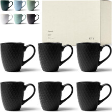 KIVY Cups Set of 6 x 400 ml - Large Coffee Cups Set of 6 - Large Coffee Cup - Tea Cup Set - Black Coffee Mug Sets - Coffee Mug Ceramic Mug