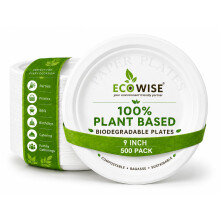 BH | Strong Bagasse Plates - 500 Pack, Biodegradable Compostable ECO Friendly Dinner Party Plates - 9 inch