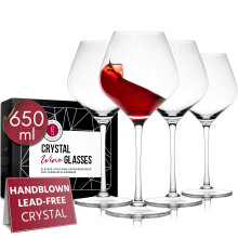 Gusto Nostro Crystal Wine Glasses Set of 4, 650ml Long Stem Modern Wine Glasses for White and Red Wine, Dishwasher Safe, Fancy, Elegant
