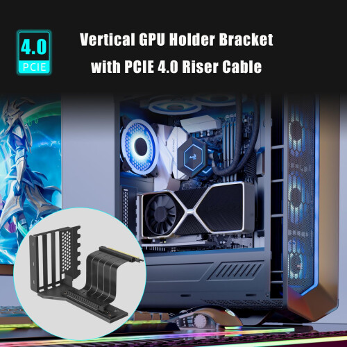 GLOTRENDS 2-slot GPU Support Bracket with 180mm PCIe 4.0 Riser Cable for GPU Vertical Mount 1