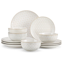 MALACASA 12 Piece Dinner Set for 4, Plates and Bowls Sets 12 Pieces, Embossed Stoneware Dinnerware Sets, Ceramic Dinner Sets, Dishwasher Safe