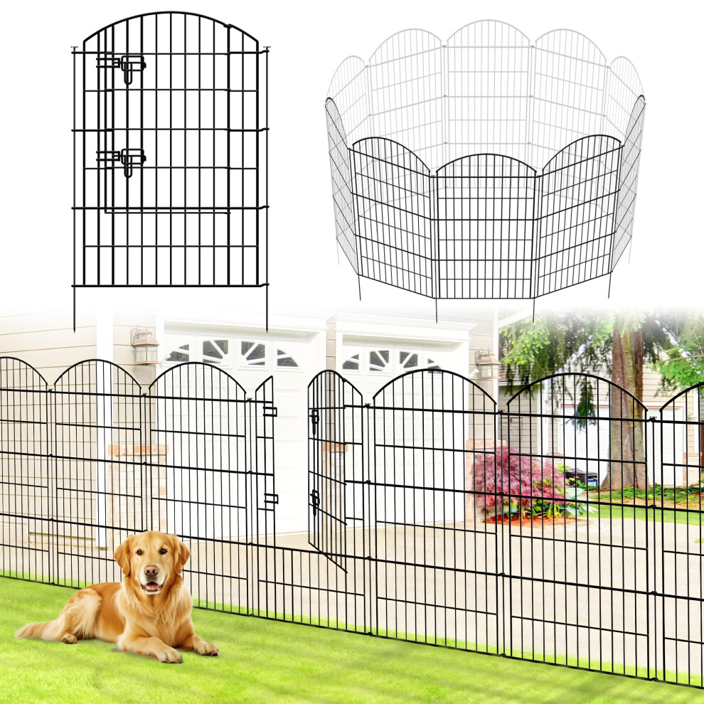 Thealyn Decorative Garden Fence, 101Cm H X 71Cm W (4 Panels + 1 Gate, Length 3.5M) Outdoor Rustproof Metal Dog Fence Animal Barrier 5051227840318