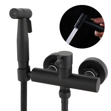 Wussh Black Concealed Toilet Douche Muslim Bidet Shattaf Shower Spray Kit