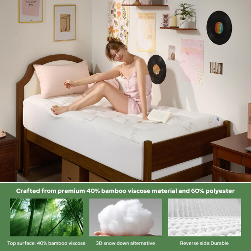 BEDLORE Single Mattress Topper, Viscose Derived from Bamboo Mattress Pad 1