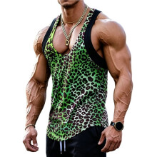 Heren Tanktops met Luipaardprint, Y2K Cheetahprint, Ronde Hals, Mouwloos, Streetwear, Zomerse Tops en Shirts Groen XXXL