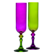 KROSNO – Coloured Champagne and Prosecco Glasses – 2 x 220 ml – Bubble Collection – Green & Purple – Lead-Free Crystal – Hand-Painted