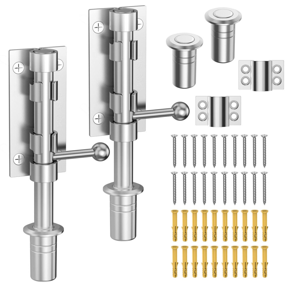 Mebantoo Slide Bolt Gate Latch Hardware, Barrel Bolt Latch, 6.3 Inch Heavy Duty Solid 304 Stainless Steel Silver Finish Lock For Wooden 5051227853592