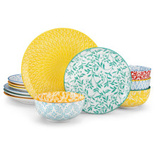 vancasso Selene Colorful Floral Porcelain Dinner Set for 4, 12 Pieces Plates and Bowls Set Dinnerware Sets with Dinner Plates/Dessert Plates/Cereal