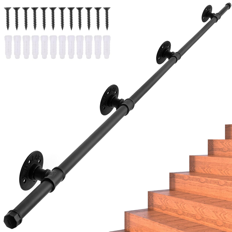 Handrail For Stairs 3M Magtctyae Black Metal Stairs Handrail Bannister Rail For Stairs Industrial Pipe Outdoor Handrail Stair Hand Rails With 5051227852298
