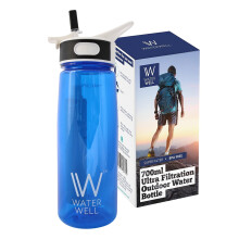 WaterWell Water Filter Bottle 700ml, BPA-Free Tritan, 2-Stage Filter with 1,000L Lifespan, Removes Chlorine, Organic Impurities