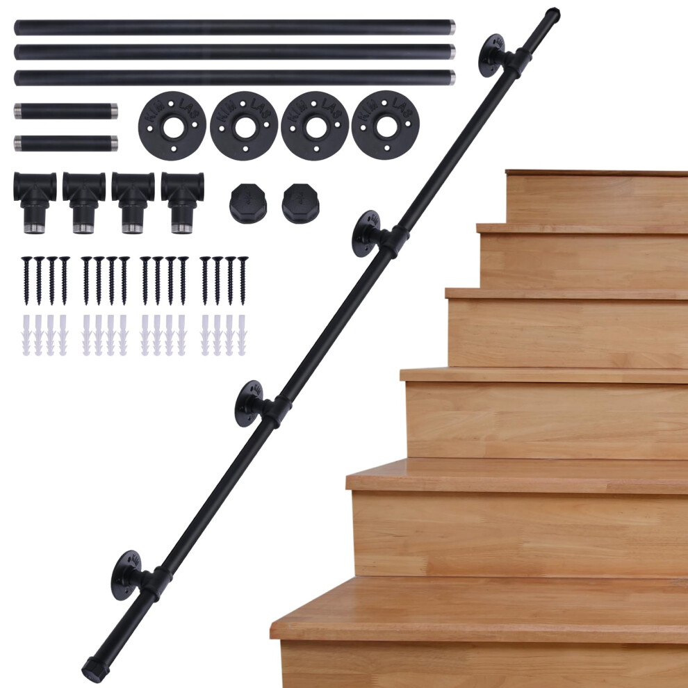 Amlooph Hand Rails Stairs, 3.35M Banister Handrails For Stairs, Black Bannister Rail For Stairs Handrail 5051227852236
