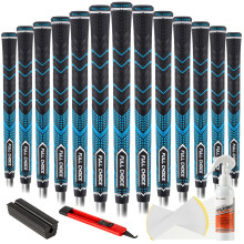 Full Choice Rubber Golf Grips 13 Pack, High Traction and Feedback, Non-Slip, Advanced Texture Control, 13 Grips with Regripping Kits, Blue, Midsize