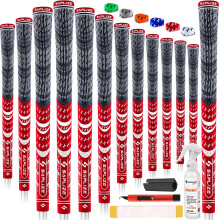 SAPLIZE Golf Grips 13 Piece with Complete Regripping Kit, Standard Size, Cord Rubber, Hybrid Golf Club Grips, Red