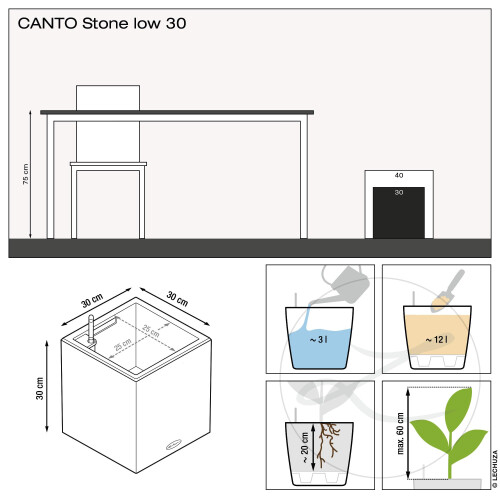 LECHUZA CANTO Stone 30 low sand beige 13701 2