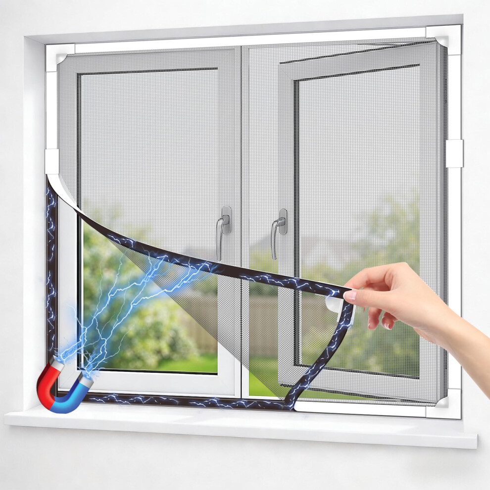 Owyr Magnetic Fly Screens For Windows Fit Max 151X180cm, Adjustable Diy Fiberglass Window Netting For Insects 5051227853875