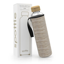 spottle Glass Water Bottle with Neoprene Sleeve, Borosilicate Drinking Bottle - Dishwasher Safe, Suitable for All Beverages, BPA free, 750ml