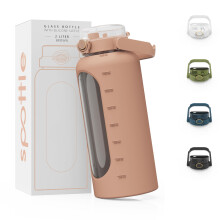 spottle 2 L Glass Water Bottle with Straw – Large 2L Water Bottle with Food-Grade Silicone Sleeve – Leak-Proof, Dishwasher Safe, BPA-Free