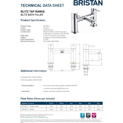 Bristan Bristan Blitz Bath Filler Chrome, Silver 1