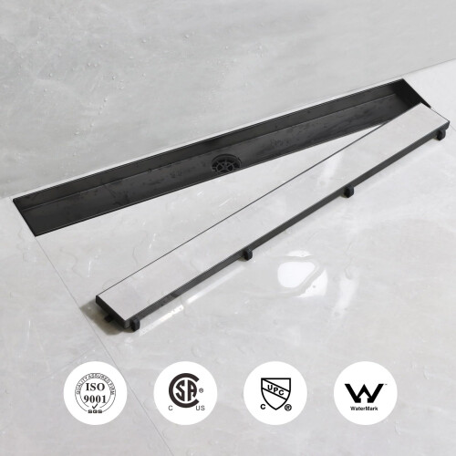SaniteModar 90 cm Black Linear Shower Drain, 2-in-1 Tile Insert Panel Shower Drain with 360Siphon 2