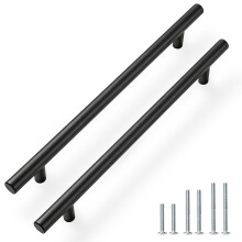 PinLin 30 Pack Kitchen Door Handles 192mm Hole Centre Flat Black Cabinet Handles Stainless Steel Cupboard T Bar Handle