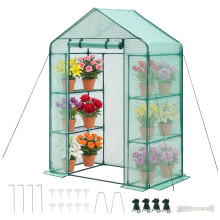 VEVOR Walk-in Green House, 4.6 x 2.4 x 6.7 ft Greenhouse with Shelves, Set Up in Minutes, High Strength PE Cover with Door & Windows and Steel Frame