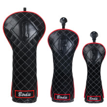 Golf Club Head covers Wood Set 3 PACKS 1FH DR FW UT for Driver Fairway Hybrid with No.Tag Elastic Closure Black PU Leather Birdie