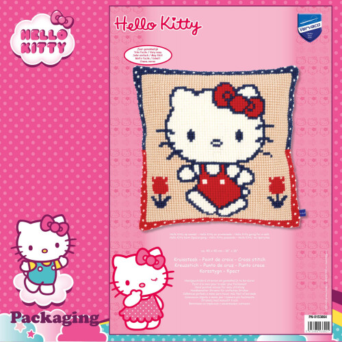 Vervaco Hello Kitty on a Walk Cross Stitch Cushion, Multi-Colour 2
