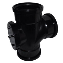 Triple Socket Pushfit Soil Pipe 90 Degree Access Tee - Black