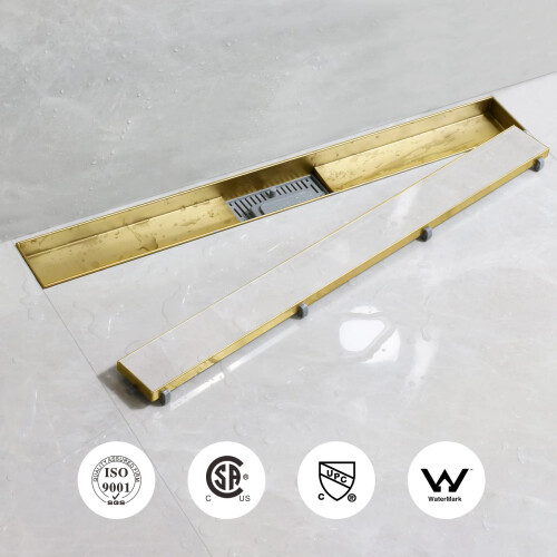 SaniteModar 80 cm Gold Linear Shower Drain, 2-in-1 Tile Insert Panel Shower Drain with Siphon 1
