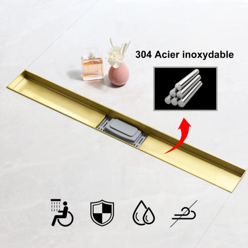 SaniteModar 80 cm Gold Linear Shower Drain, 2-in-1 Tile Insert Panel Shower Drain with Siphon 2