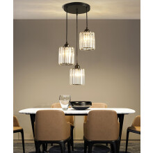 Crystal Pendant Lights Black 3 Lights Cluster Ceiling,Modern Hanging Light Fixture for Kitchen Island,Adjustable Round Chandelier for